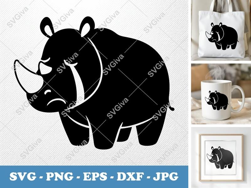 Rhinoceros Crying SVG | Puffy Soft Shapes | Inflated Pillow-Look | PNG DXF EPS | Cricut Silhouette File