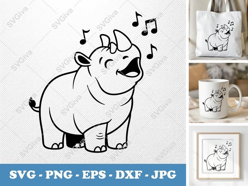 Rhinoceros Singing SVG, Puffy Pillow-Soft Forms, PNG DXF EPS, Cricut Silhouette Cut File