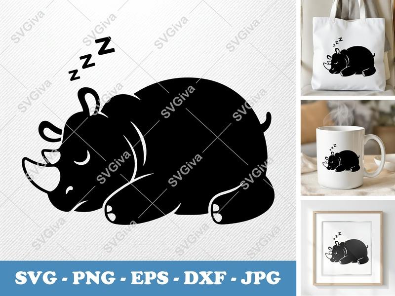 Rhinoceros Sleeping SVG, Cute Rhino | Animal Zzz, Nap Time | PNG, EPS, DXF for Cricut & Silhouette
