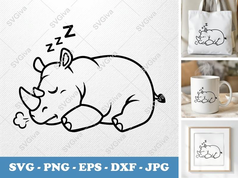 Rhinoceros Sleeping SVG PNG DXF EPS | Cricut Silhouette Cut File Animal Vector