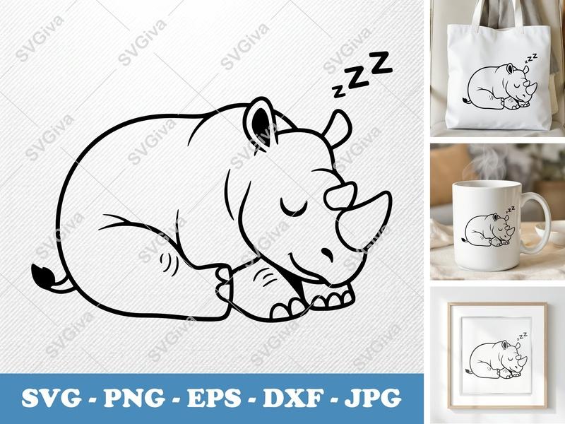 Rhinoceros Sleeping SVG | Puffy Pillow Soft Design | PNG DXF EPS | Cricut Silhouette File