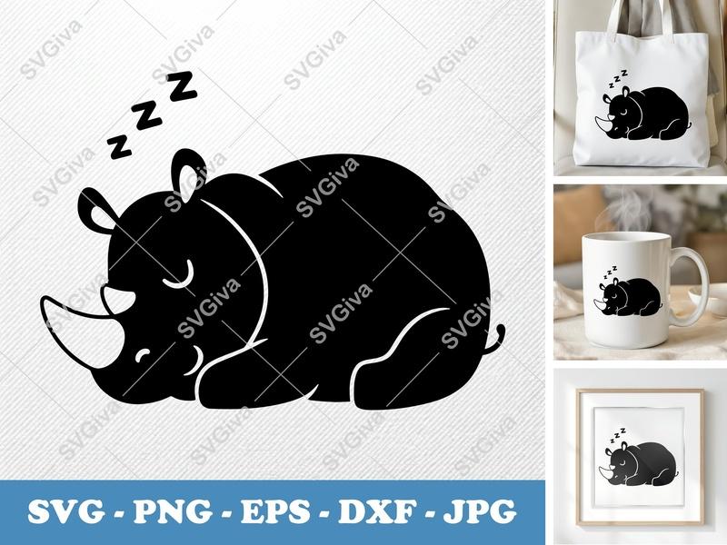 Rhinoceros Sleeping SVG | Puffy Pillow Soft Rhino | PNG, DXF, EPS for Cricut & Silhouette