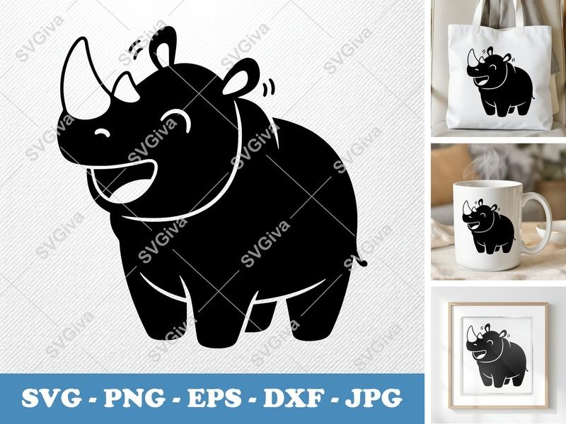 Rhinoceros Smiling Happily SVG | Puffy Soft Forms | PNG DXF EPS | Cricut Silhouette File