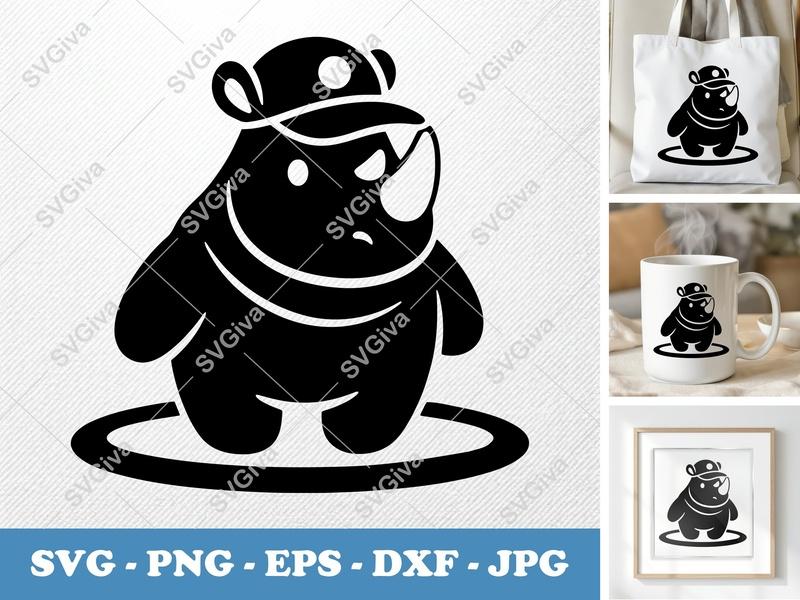 Rhinoceros SVG, Cute Safari Animal with Cap, Modern Rhino Vector | PNG EPS DXF for Cricut & Silhouette