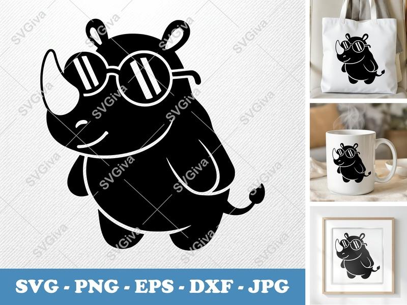 Rhinoceros Wearing Sunglasses SVG PNG DXF EPS | Cute Rhino Cut File for Cricut Silhouette