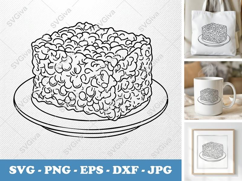 Rice Krispie Treat on a Plate SVG | Bold Contour, Simple Construction | PNG DXF EPS | Cricut Silhouette Kitchen Vector