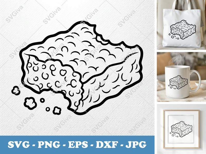 Rice Krispie Treat partially eaten SVG, Puffy Pillow-Soft Snack Cut File | PNG DXF EPS for Cricut Silhouette