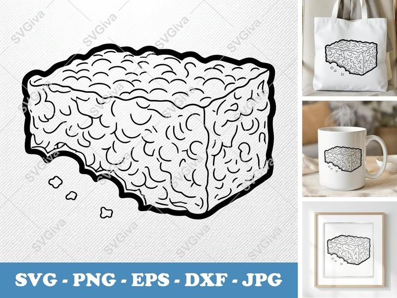 Rice Krispie Treat SVG, Bitten Snack Clip Art | Modern Clean Dessert PNG EPS DXF for Cricut, Silhouette, Food Crafting
