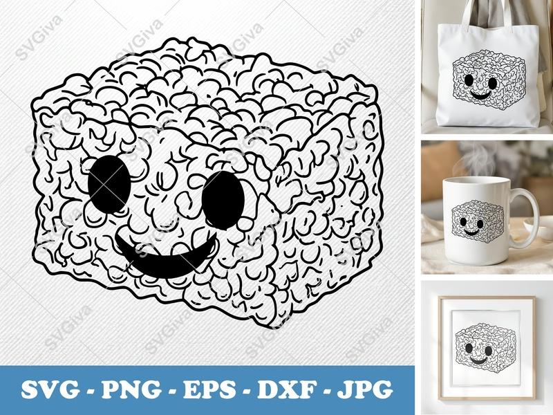 Rice Krispie Treat SVG, Cute Kawaii Snack Face PNG, EPS, DXF Cut File for Cricut & Silhouette, Modern Food Clipart