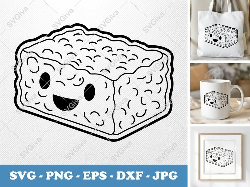 Rice Krispie Treat SVG | Kawaii Snack Cut File | Cute Food Outline PNG EPS DXF for Cricut & Silhouette | Dessert Clip Art