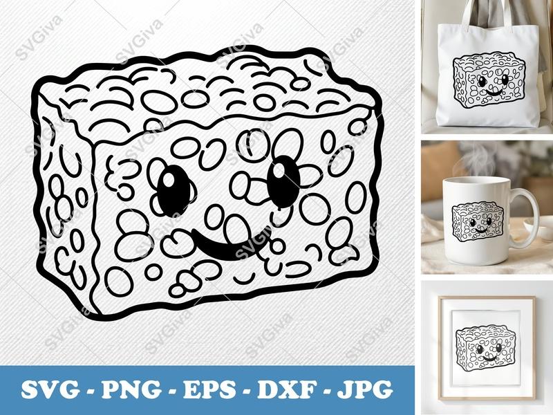Rice Krispie Treat SVG | Kawaii Snack Cut File | Cute Food PNG EPS DXF for Cricut & Silhouette | Outline Design