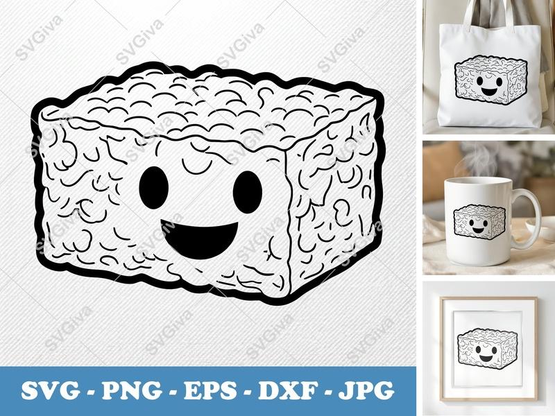 Rice Krispie Treat SVG | Kawaii Snack Cut File, Happy Face Food, Modern Clean Design | PNG EPS DXF for Cricut Silhouette