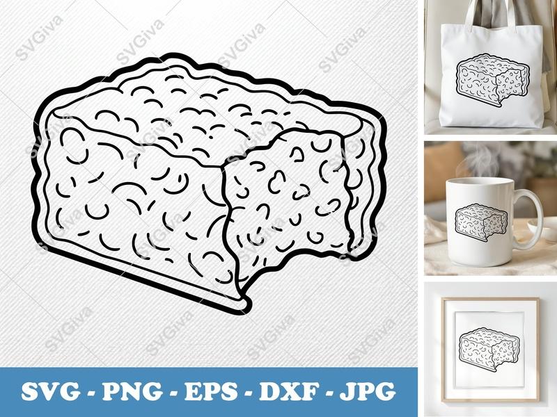 Rice Krispie Treat SVG, Modern Bitten Dessert Cut File | PNG EPS DXF for Cricut & Silhouette, Snack Food Clipart