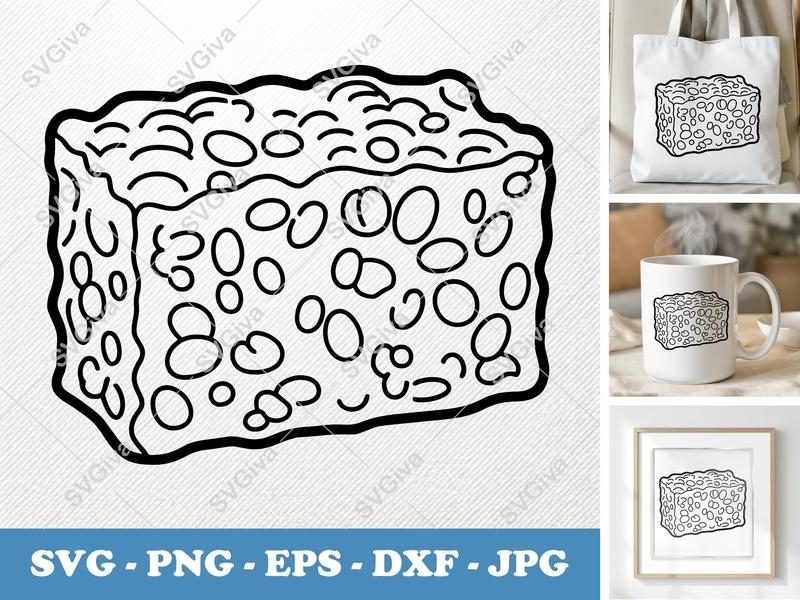 Rice Krispie Treat SVG | Modern Cereal Bar Outline, Food Clip Art | PNG EPS DXF for Cricut & Silhouette | Dessert Snack Cut File