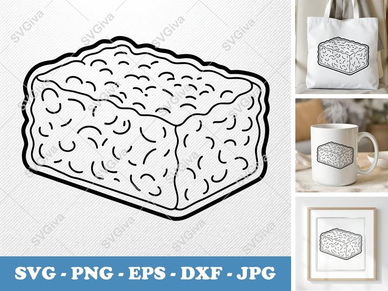 Rice Krispie Treat SVG | Modern Clean Outline | Dessert Snack Cut File for Cricut & Silhouette | PNG EPS DXF Vector