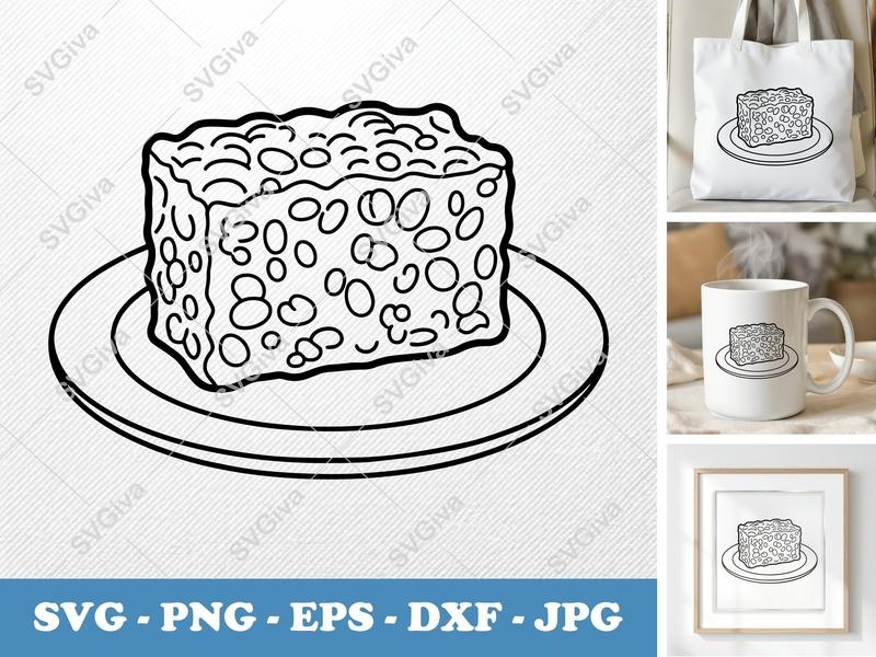 Rice Krispie Treat SVG, Modern Clean Snack Cut File for Cricut | PNG EPS DXF, Dessert Silhouette Vector Clipart