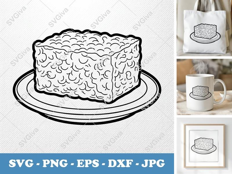 Rice Krispie Treat SVG | Modern Dessert Snack Outline | PNG EPS DXF | Cricut Silhouette Cut File, Food Clip Art