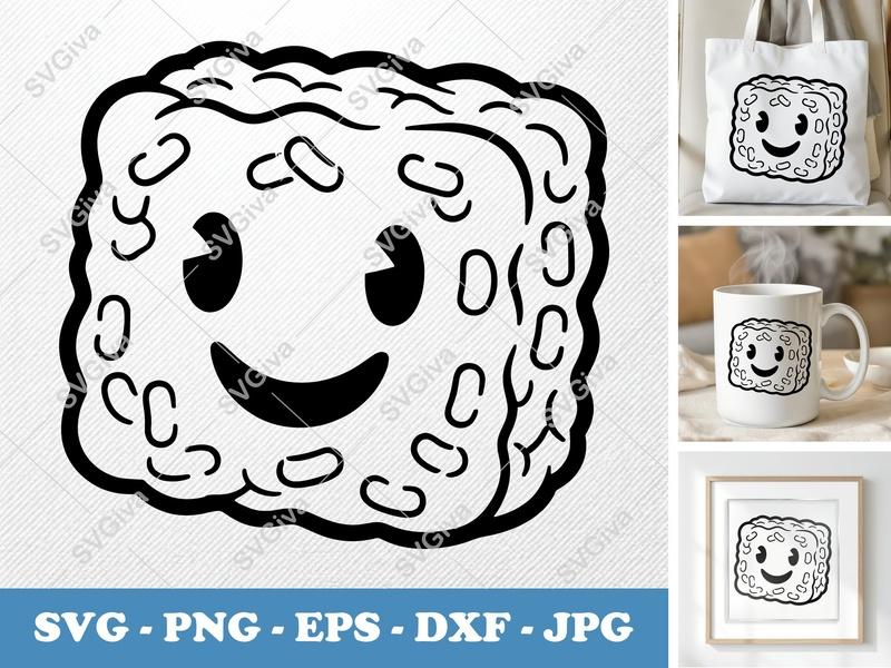 Rice Krispie Treat with Smiling Face SVG, Bold Contour Cartoon Cut File | PNG DXF EPS | Cricut Silhouette Kitchen Decor