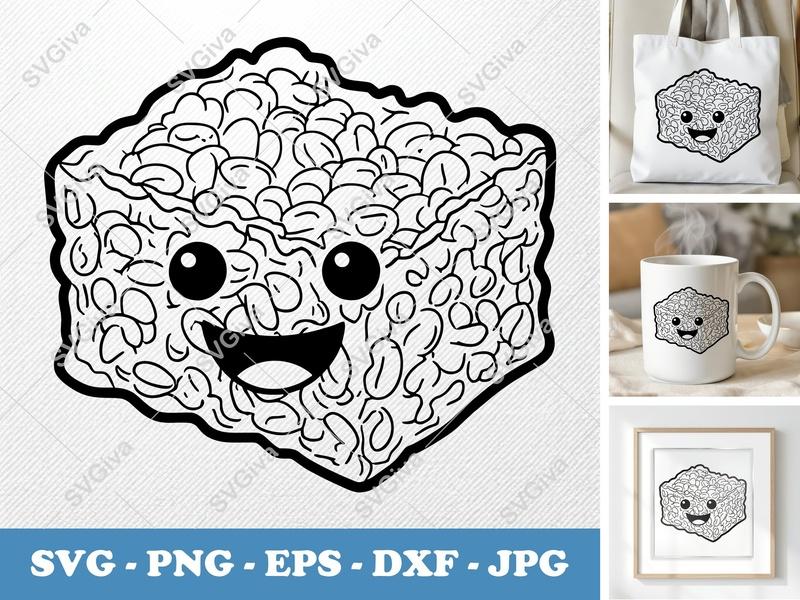 Rice Krispie Treat with Smiling Face SVG, Double-Outline Art, Thick Contour | PNG DXF EPS | Cricut Silhouette Cut File