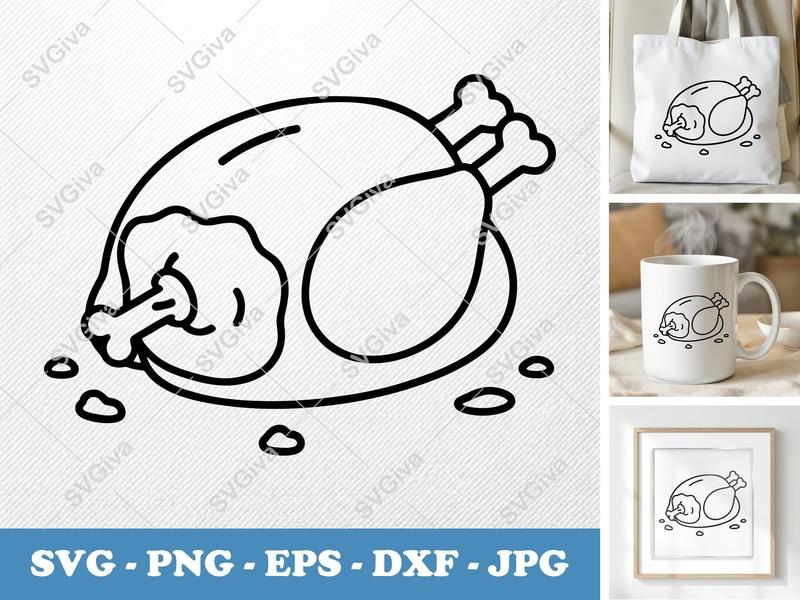 Roast Turkey Partially Eaten SVG | Thanksgiving Cut File PNG DXF EPS Cricut Silhouette