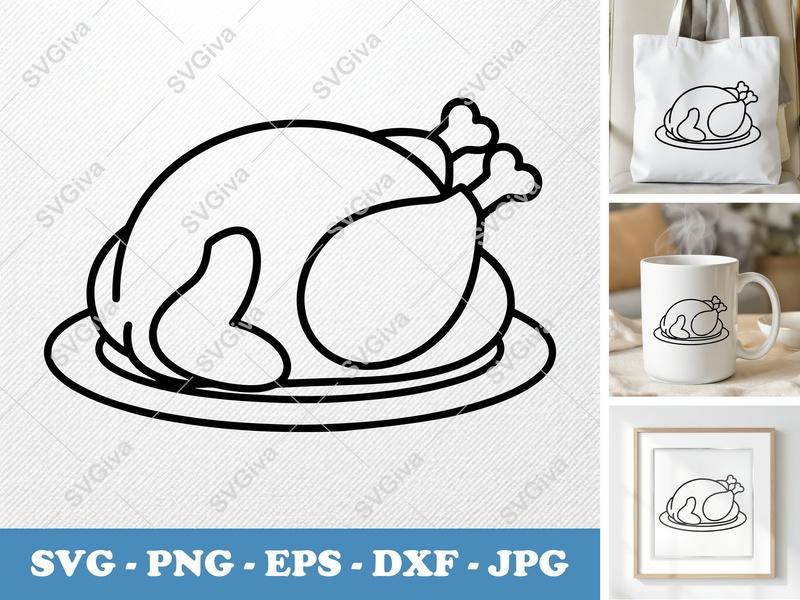 Roast Turkey SVG | Cut File EPS PNG DXF Cricut Silhouette Thanksgiving Food