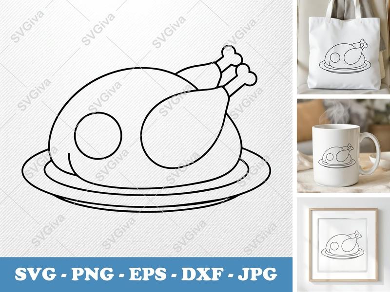 Roast Turkey SVG | Modern Clean Design | Food Clipart PNG EPS DXF | Cricut Silhouette Cut File | Thanksgiving Dinner