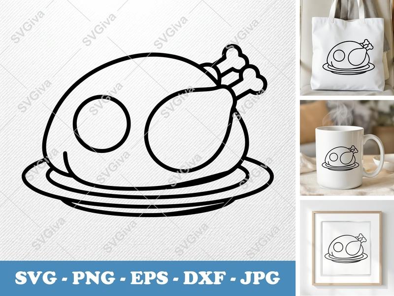 Roast Turkey SVG | Modern Clean Design | Thanksgiving Dinner Cut File | PNG EPS DXF for Cricut Silhouette