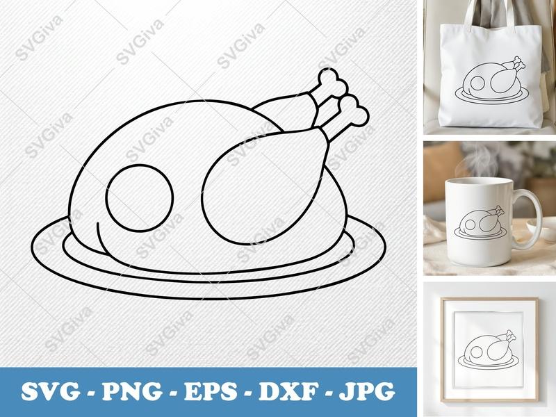 Roast Turkey SVG | Modern Clean Line Art Thanksgiving Dinner Cut File | PNG EPS DXF for Cricut Silhouette