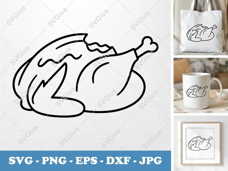 Roast Turkey SVG | Modern Outline Thanksgiving Clipart | PNG EPS DXF for Cricut Silhouette