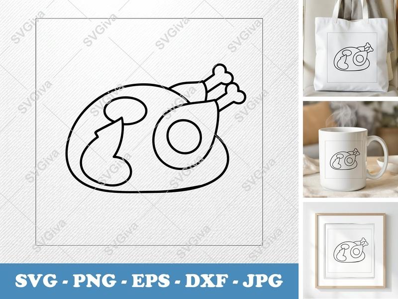 Roast Turkey SVG, Modern Outline Thanksgiving Dinner Clipart | PNG EPS DXF for Cricut Silhouette Cutting Machines