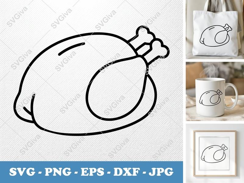 Roast Turkey SVG PNG DXF EPS | Thanksgiving Cut File Cricut Silhouette | Dinner Food Kitchen Vector