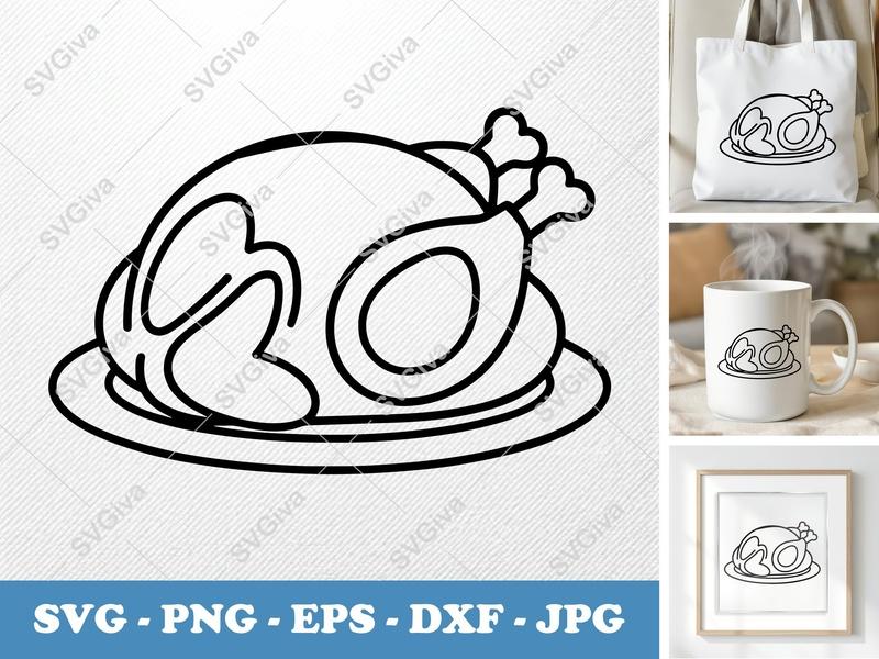 Roast Turkey SVG PNG DXF EPS | Thanksgiving Dinner Cut File Cricut Silhouette