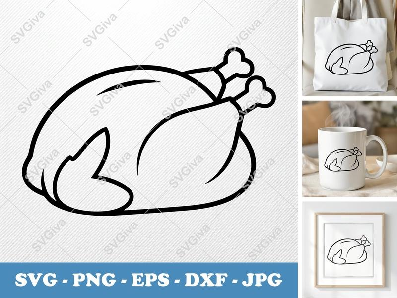 Roast Turkey SVG PNG DXF EPS | Thanksgiving Dinner Food Cut File for Cricut Silhouette