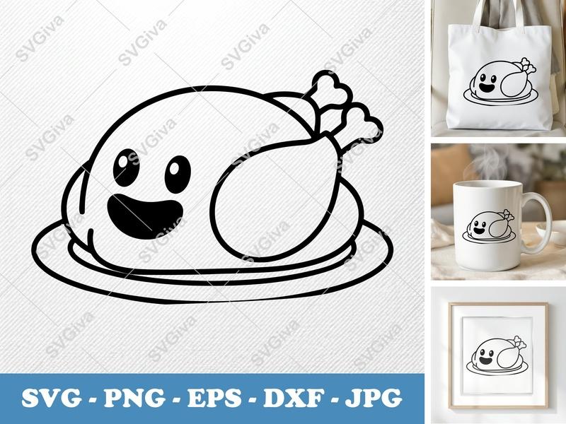 Roast Turkey with Smiling Face SVG PNG DXF EPS | Thanksgiving Dinner Cricut Silhouette Cut File