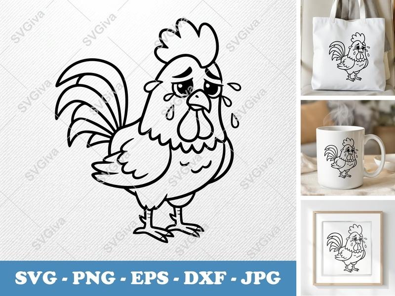 Rooster Crying SVG | Friendly Rounded Body Bean-Shaped Cut File | PNG DXF EPS | Cricut Silhouette