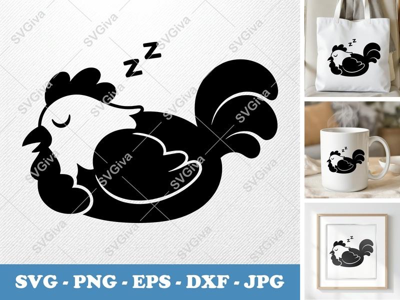 Rooster Sleeping SVG | Puffy Shapes, Inflated Design | PNG, DXF, EPS | Cricut, Silhouette Farm Animal Cut File