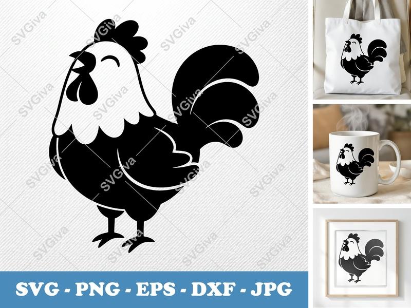 Rooster Smiling Happily SVG | Puffy Soft Shapes | Inflated Pillow-Soft Rooster | PNG DXF EPS | Cricut Silhouette File