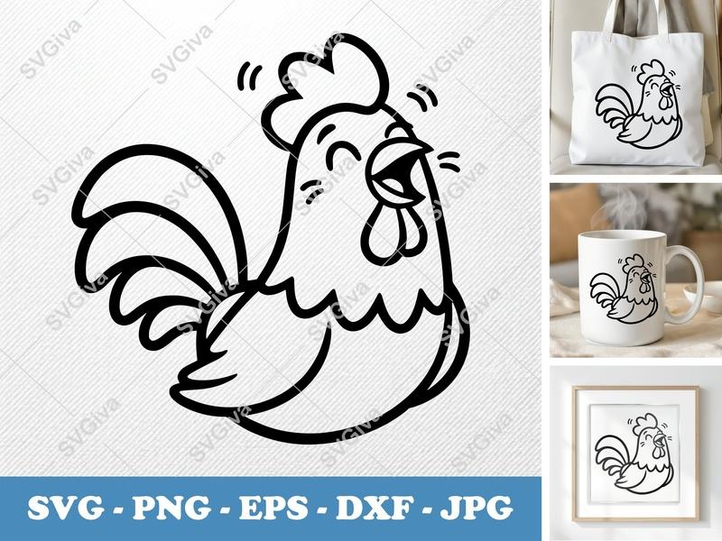 Rooster SVG, Crowing Farm Animal Cut File, Modern Chicken Design | PNG EPS DXF for Cricut, Silhouette
