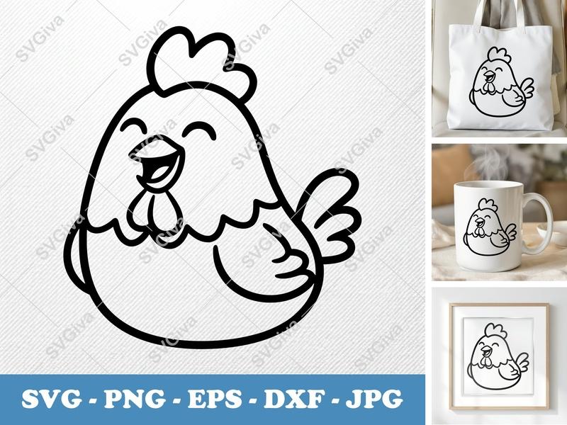 Rooster SVG | Cute Cartoon Chicken PNG EPS DXF | Farm Animal Clipart for Cricut & Silhouette | Outline Design