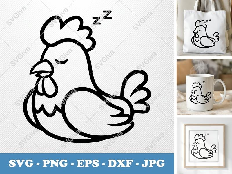 Rooster SVG, Sleeping Chicken Cut File, Modern Farm Animal PNG EPS DXF for Cricut | Silhouette Projects