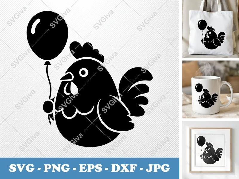 Rooster with Balloon SVG | Puffy Soft Forms | PNG DXF EPS | Cricut Silhouette File