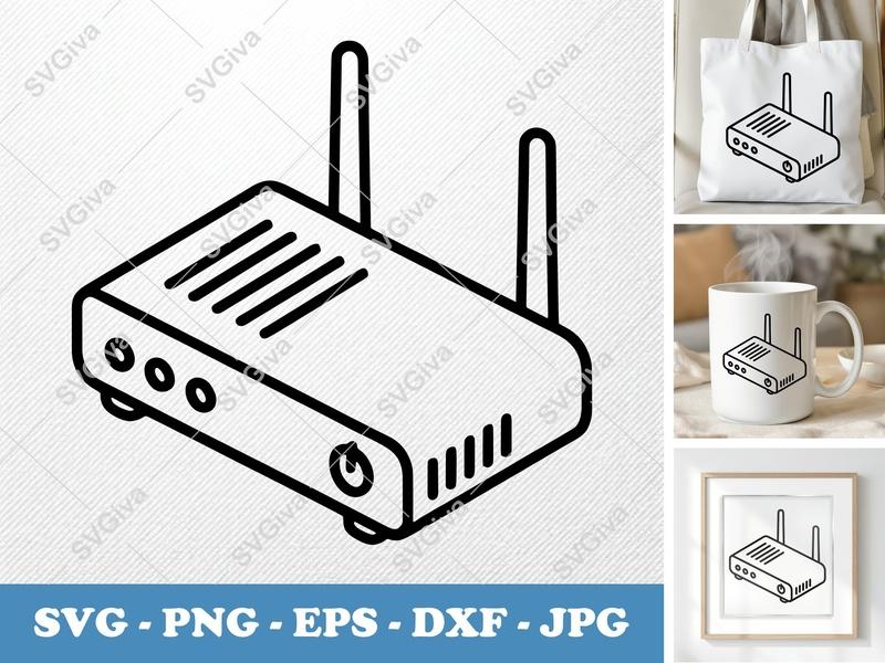 Router SVG | Modern Network Device Cut File | WiFi, Internet, Tech | PNG EPS DXF for Cricut & Silhouette