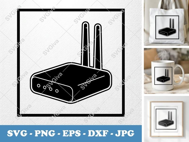 Router SVG | Modern Network Device Cut File | WiFi Modem Clipart PNG EPS DXF for Cricut & Silhouette