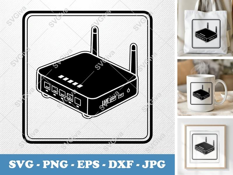 Router SVG | Modern Network Device Icon, Clean Design | PNG EPS DXF for Cricut & Silhouette