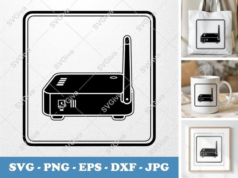 Router SVG | Modern Network Device Icon | PNG EPS DXF | Cricut Silhouette Cut File | Home Office Clipart