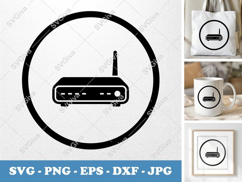 Router SVG | Modern Network Device Icon | PNG EPS DXF for Cricut, Silhouette | Tech Cut File, Clipart