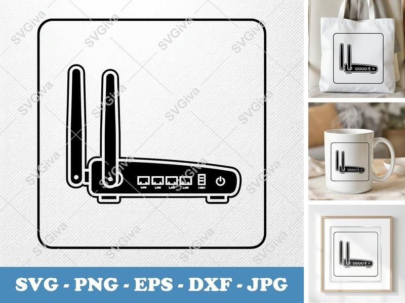 Router SVG | Modern Network Device Icon, Technology Clipart | PNG EPS DXF for Cricut, Silhouette