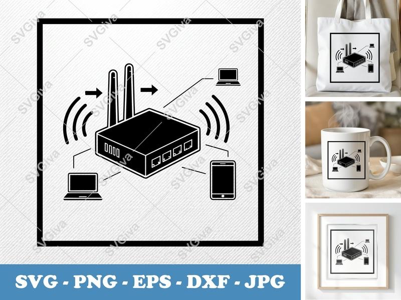 Router SVG | Network Device Clipart, WiFi Symbol | PNG EPS DXF for Cricut, Silhouette, Digital Download