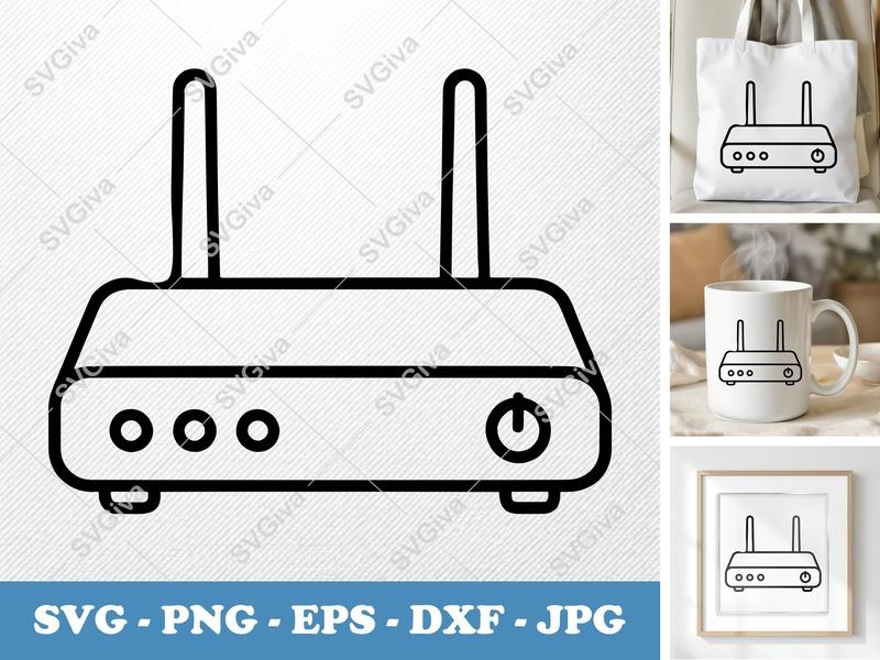 Router SVG, PNG, EPS, DXF | Modern Clean Line Art Wifi Internet Network Cut File for Cricut & Silhouette