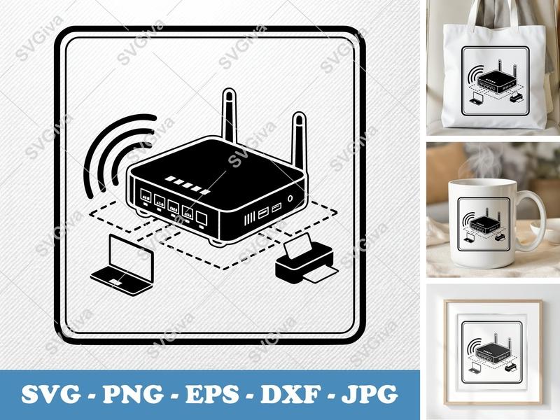 Router SVG, Wifi Network Icon, Modern Wireless Connectivity | PNG EPS DXF | Cricut Silhouette Cut File